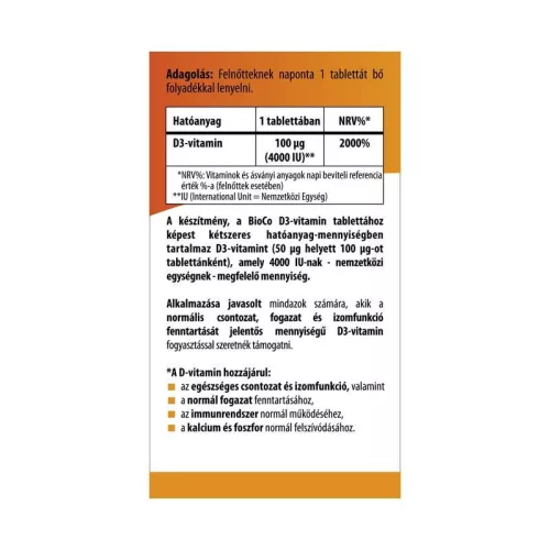 BioCo D3-vitamin Forte 4000 IU tabletta 100x