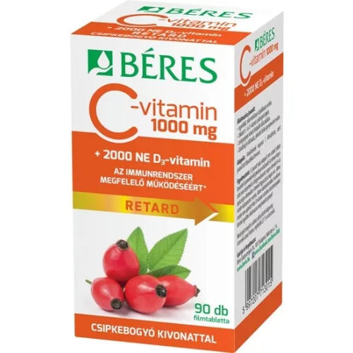 Béres C-vitamin 1000 mg Retard filmtabletta csipkebogyó kivonattal + 2000NE D3-vitamin 90x