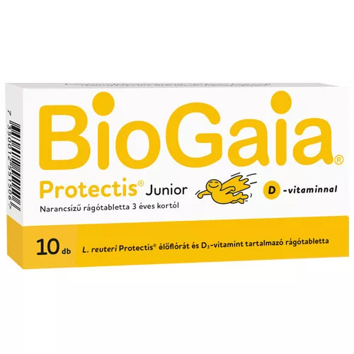 Biogaia Junior+D3 vitamin étrend-kiegészítő rágótabletta narancs ízű 10x
