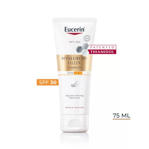 Eucerin Hyaluron-Filler + Elasticity pigmentfolt halványító & bőrfiatalító kézkrém FF30 75ml 