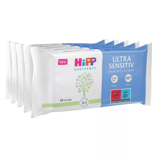 Hipp Babysanft Ultra Sensitiv törlőkendő 5X48db
