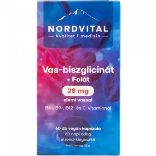 Nordvital Vas-biszglicinát 28mg+folát vegán kapszula 60x