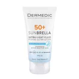   Dermedic Sunbrella Ultra-light Fényvédő FLUID SPF50+ kuperózis által érintett hiperreaktív arcbőrre 40ml