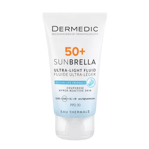 Dermedic Sunbrella Ultra-light Fényvédő FLUID SPF50+ kuperózis által érintett hiperreaktív arcbőrre 40ml