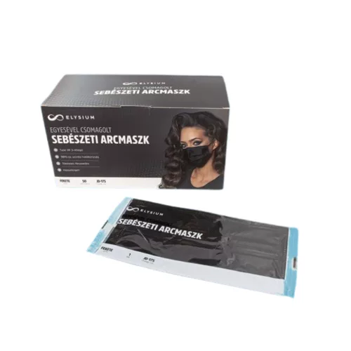 Elysium type IIR 3-rétegű egyesével csomagolt felnőtt sebészeti arcmaszk fekete 1x