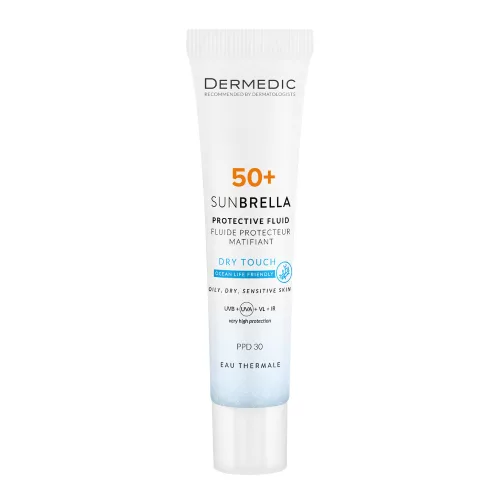 Dermedic Sunbrella Dry Touch Fényvédő fluid MATT hatással SPF 50+ PPD 30