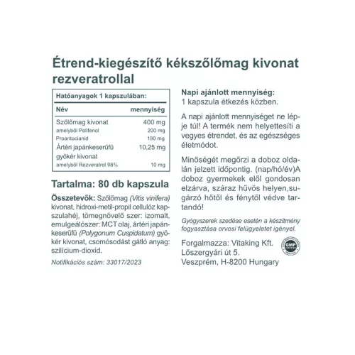 Vitaking Szőlőmag kivonat + Rezveratrol 80x