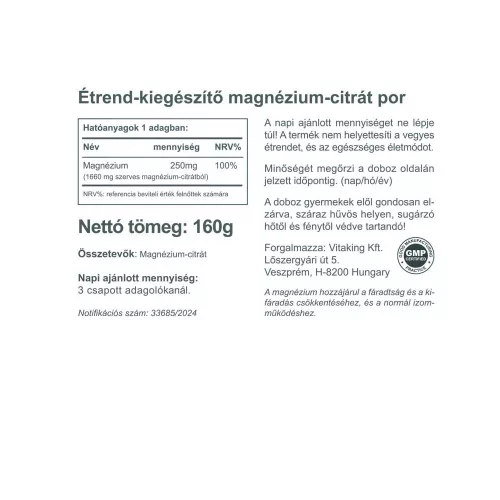 Vitaking Magnézium citrát por 160g