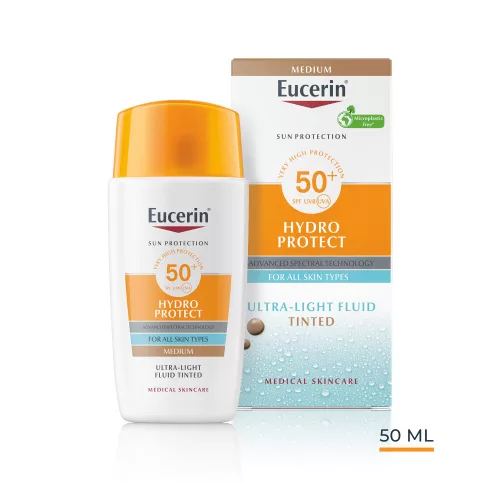 Eucerin Sun Hydro-Protect ultra könnyű színezett napozó fluid arcra SPF50 | medium árnyalat 50ml